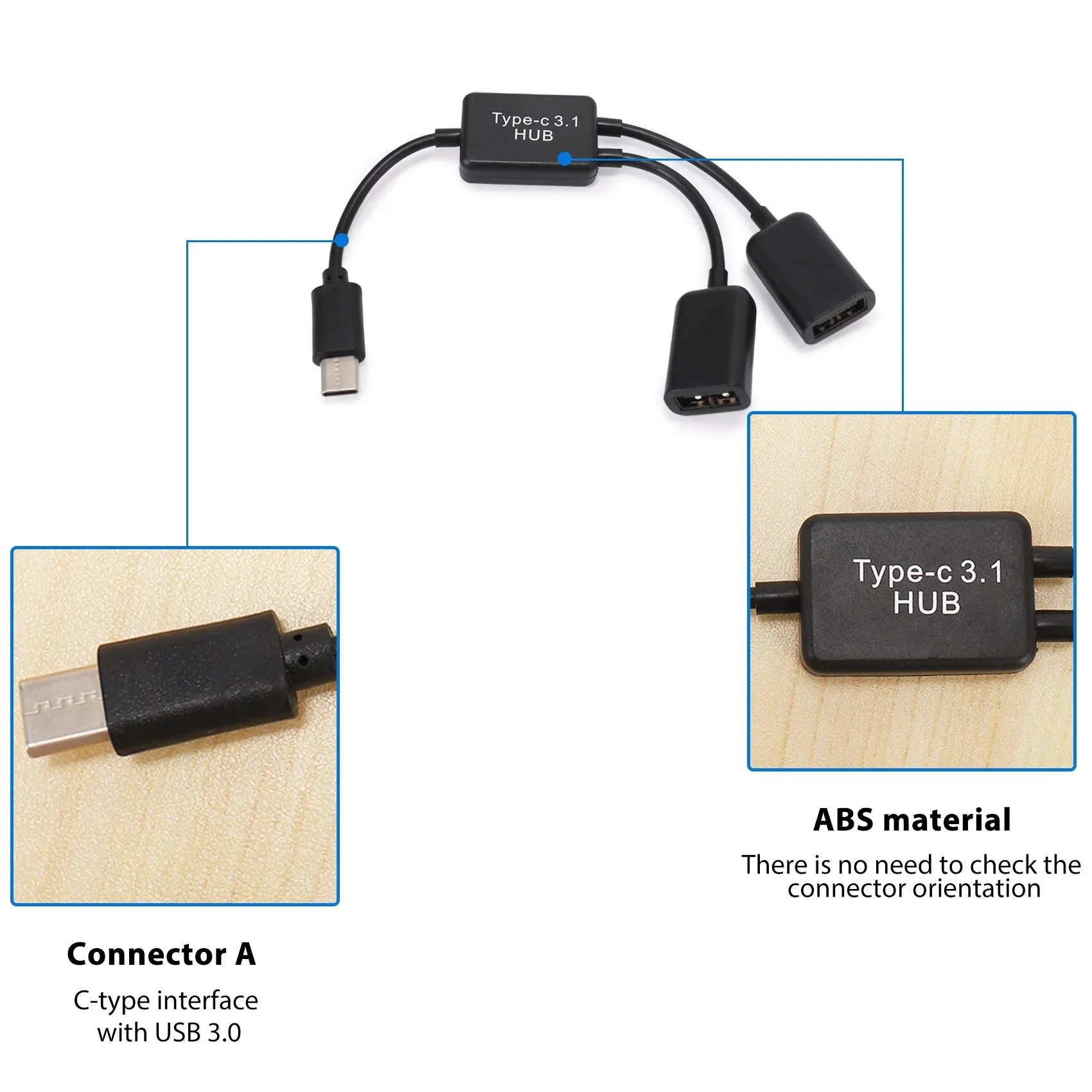 A02R 유형 C OTG USB 남성 - 듀얼 2.0 여성 OTG 충전 2 포트 허브 케이블 Y 분배기