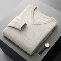 Men Sweater V-Collar Pullover Business Affairs Knitted Sweater Autumn And Winter New Long-Sleeved High-End Soft Comfortable Tops 1