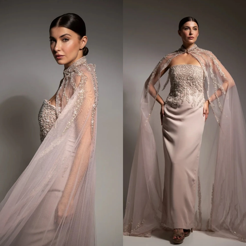 

Zhitomyr Exquisite High Quality Strapless Sheath Paillette Rhinestone Bolero Tulle Satin Custom Dress