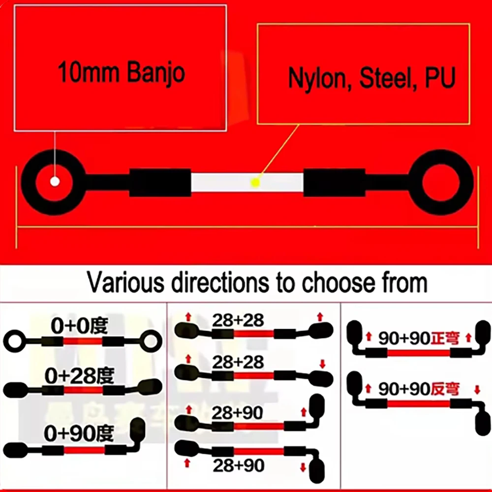 Universal Braided Steel Hydraulic Brake Clutch Oil Hose Brake Line for Bikes Motocross Street 10mm Banjo0&deg;-28&deg;-90&deg;