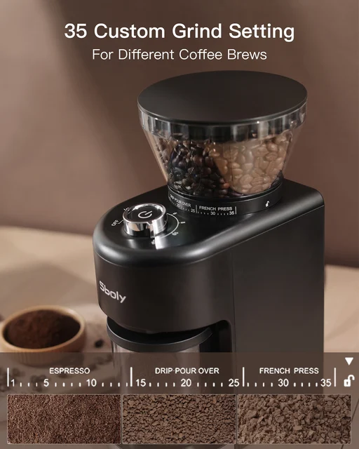 Sboly SYCG-3368 Conical Burr Professional-Grade Ceramic Grinding Core  Electrical Burr 15-Setting Coffee Grinder for 2-12 Cups - AliExpress
