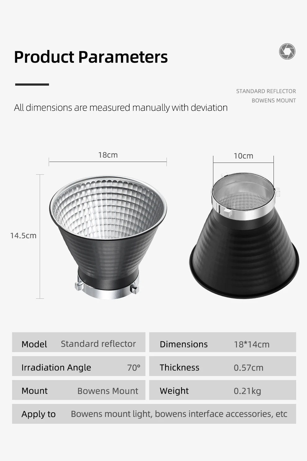 18cm Bowens Mount High Lighting Standard Reflector Lampshade Cover for SL-60W SL