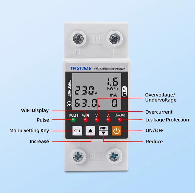 Protector De Sobretensión WiFi Rearmable Jadeshay - 63A, Pantalla A Color, Control Por App Tuya
