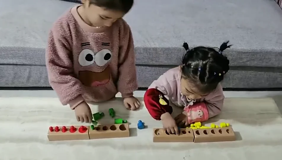 Knobbed Cylinder wooden toy color and size learning toy for kids sorting and stacking and nesting puzzle