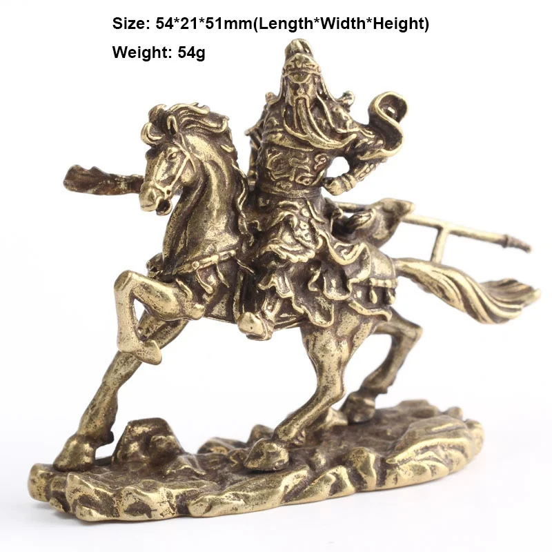 Chinese Martial God of Wealth Guan Gong Horse Ride Brass Sculpture Lucky Fortune Feng Shui Crafts Ornaments Home Desktop Decor