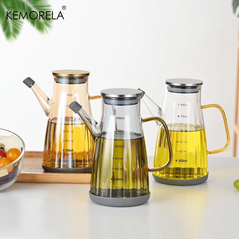 1Pc Glass Oil Pot For 700Ml Capacity Oil Bottle With Graduated Stainless Steel Lid Anti-Leak Anti-Slip