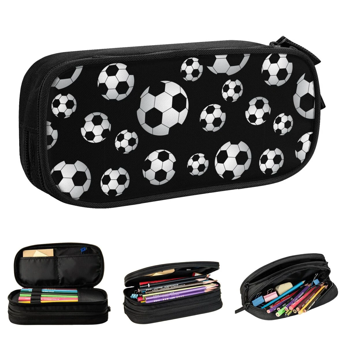 Estuche con patrón de fútbol para bolígrafos de fútbol, bolsa para bolígrafos deportivos, suministros de gran capacidad, bolsa para lápices con cremallera| | - AliExpress