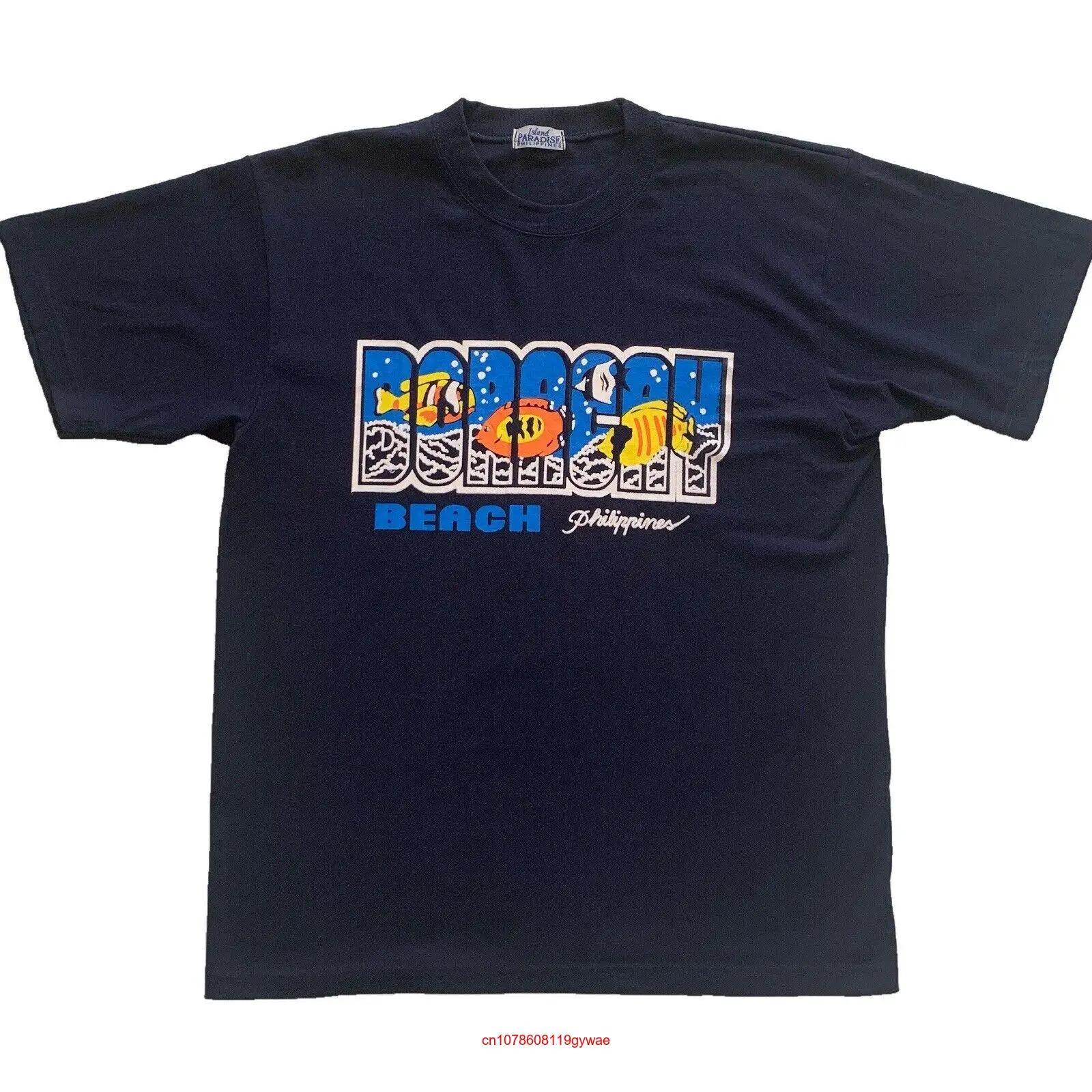 Мужская Винтажная Футболка Boracay Beach Phillipines, размер L, принт рыбы, туристический остров, длинные или Короткие рукава
