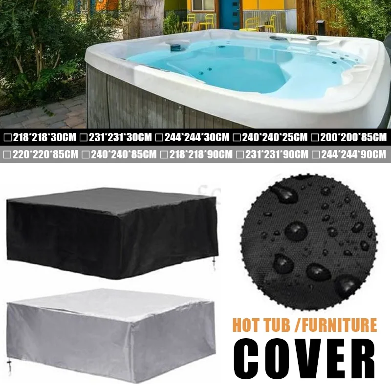 Square Universal Hot Tub Dust Cover Cap Waterproof Anti-UV All-Weather Spa Cover Cap Protector Hotspring Snow Rain Dust Covers 3