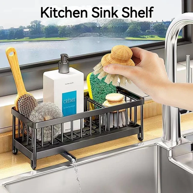 Kitchen Sink Drain Rack Stainless Adjustable Shelf Sponge Soap