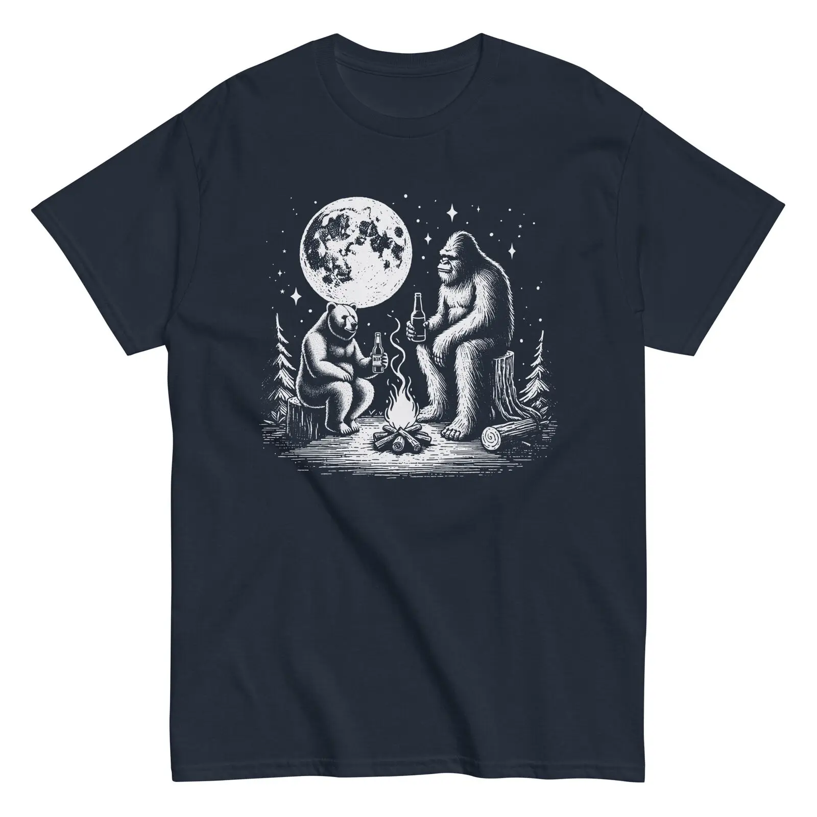 

Мужская хлопковая футболка Sasquatch, питьевое пиво, медведь, снежный костер, уличная футболка