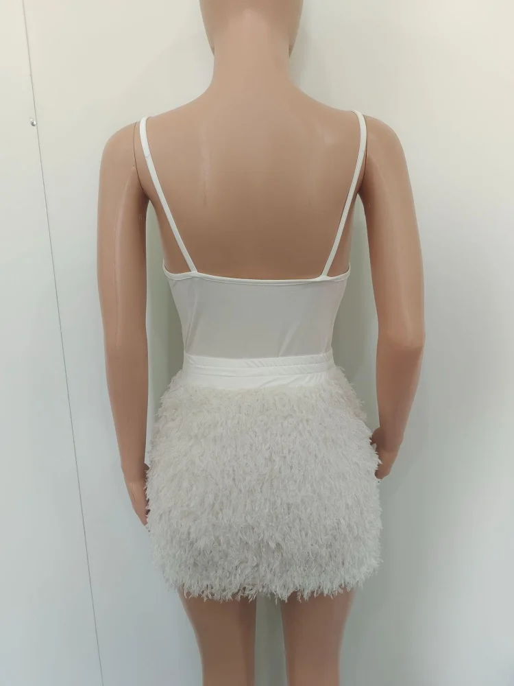 Wmstar Two Piece Sets Wholesale Solid Color Halter Jumpsuit with Fluffy Bottom Skirt Set with Chest Pads Matching Sets 2025