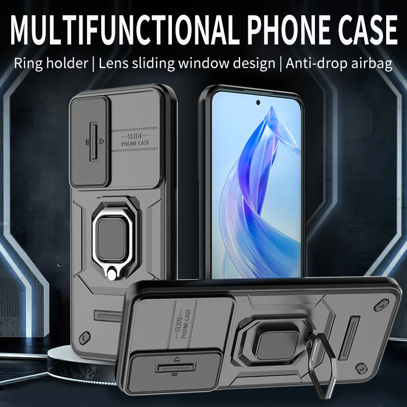 Staffa Antiurto Ring Holder Armor Camera Slider Cover Case Per Huawei Honor 90 Lite Honor90