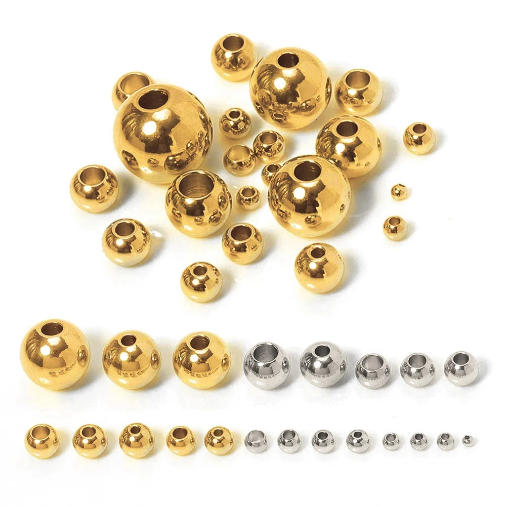 3/4/6/8/10mm Stainless Steel Jewellery DIY Spacer Beads Gold Color Flat  Round Big Hole Jewelry Making Loose Accessories Beads - AliExpress