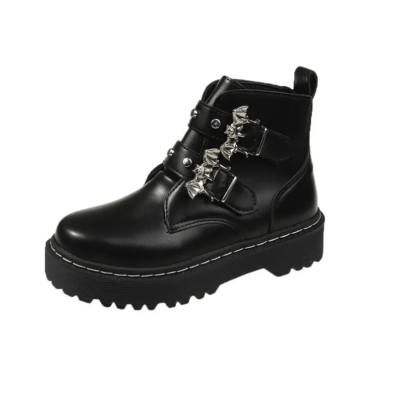 

Metal Trim Belt Buckle Platform Boots for Women Autumn Winter New Designer Shoe Female Black Fashion Casual Ankle Botines Mujer