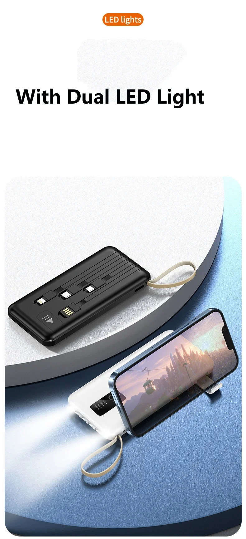 Portable Power Bank With Built-in Cable For Smartphones Fast Charge_voghion.com