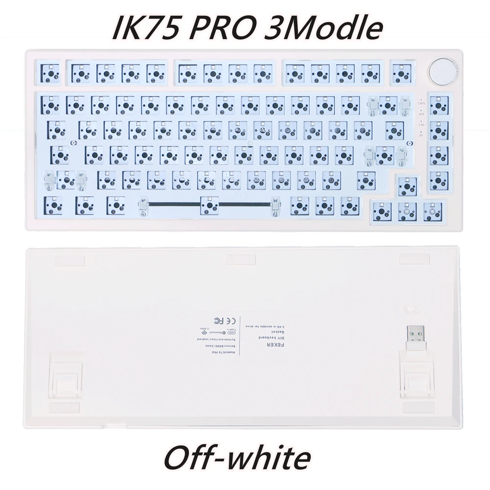 Festoon Kit de teclado mecânico sem fio, Conexão de interface USB, Hot Swap, RGB Dial Knob, DIY, Bluetooth 2.4G, IK75 Pro Pro