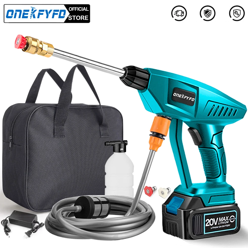 Wireless High Pressure Car Wash Water Spay Gun Portable Washer Rechargeable Mini Washing With Toolbag for Makita 18V Battery ilife w90 cordless wet dry vacuum cleaner 3 in 1 vacuum mop and wash self cleaning 700ml water tank 30mins runtime 3000mah battery voice reminder white