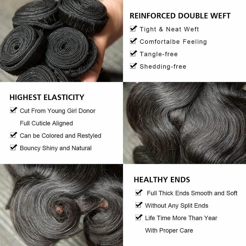 Body Wave Brazilian Human Hair Bundles Unprocessed Virgin Hair Weave 26 28 30 32 Inches 4Bundles Body wave Human Hair Extensions 5