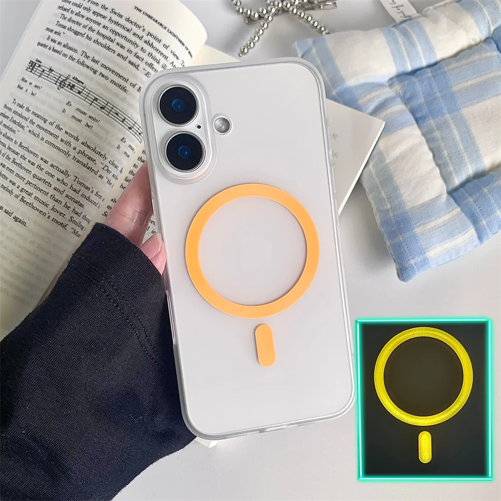 Matte Clear Luminous Magnetic Phone Case with Wireless Charging and Shockproof Bumper Cover