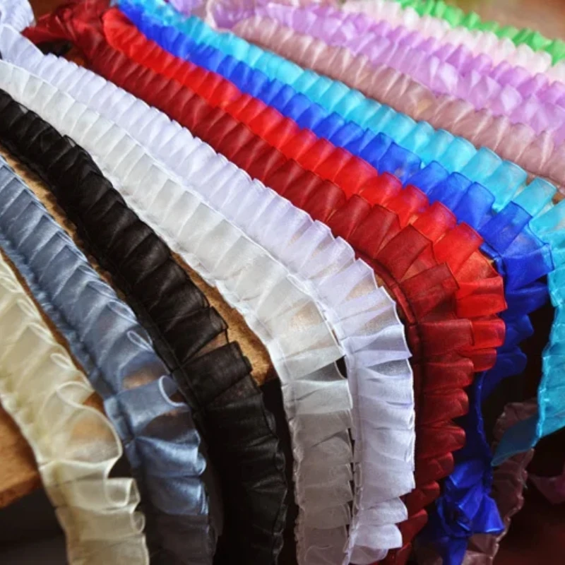 2.5cm Wide Color Pleated Mesh Fabric Fine Lace Ribbon DIY Skirt Shoes Bag Sewing Accessories Dolls Clothing Decoration