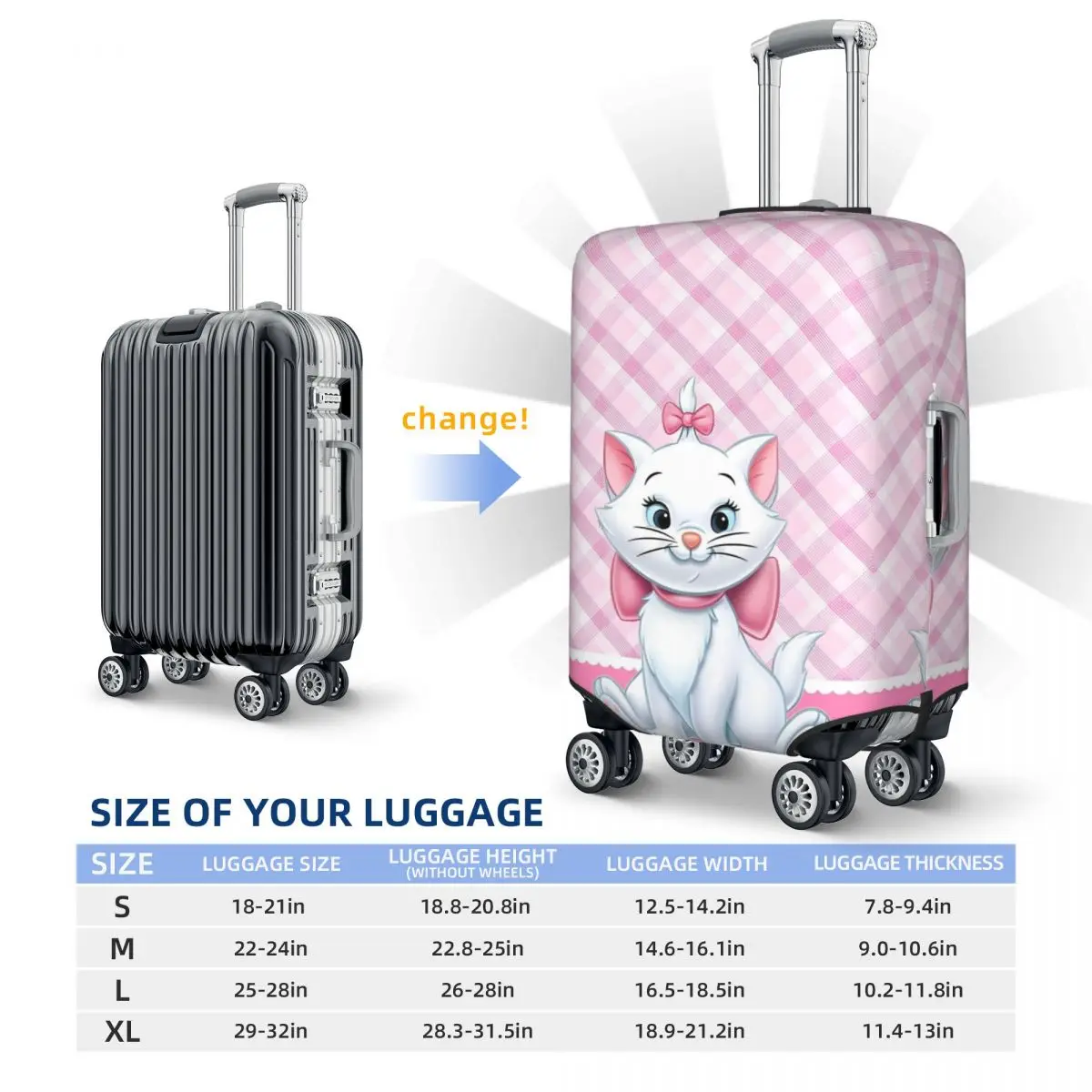 Marie Cat Suitcase Cover Cruise Trip Vacation Strectch Luggage Accesories Protection