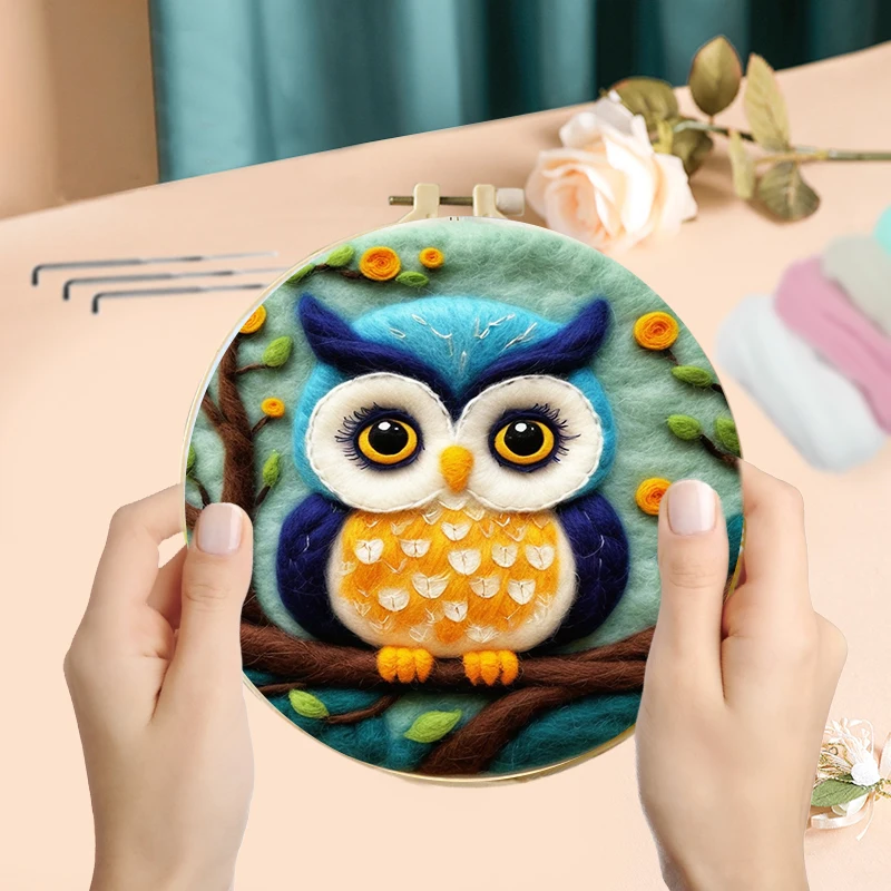 GATYZTORY Diy Wool Painting Kits With Frame Modern Creative DIY Wool Needle Felt Painting Owl Bird Picture For Home Decor needle felting painting kit