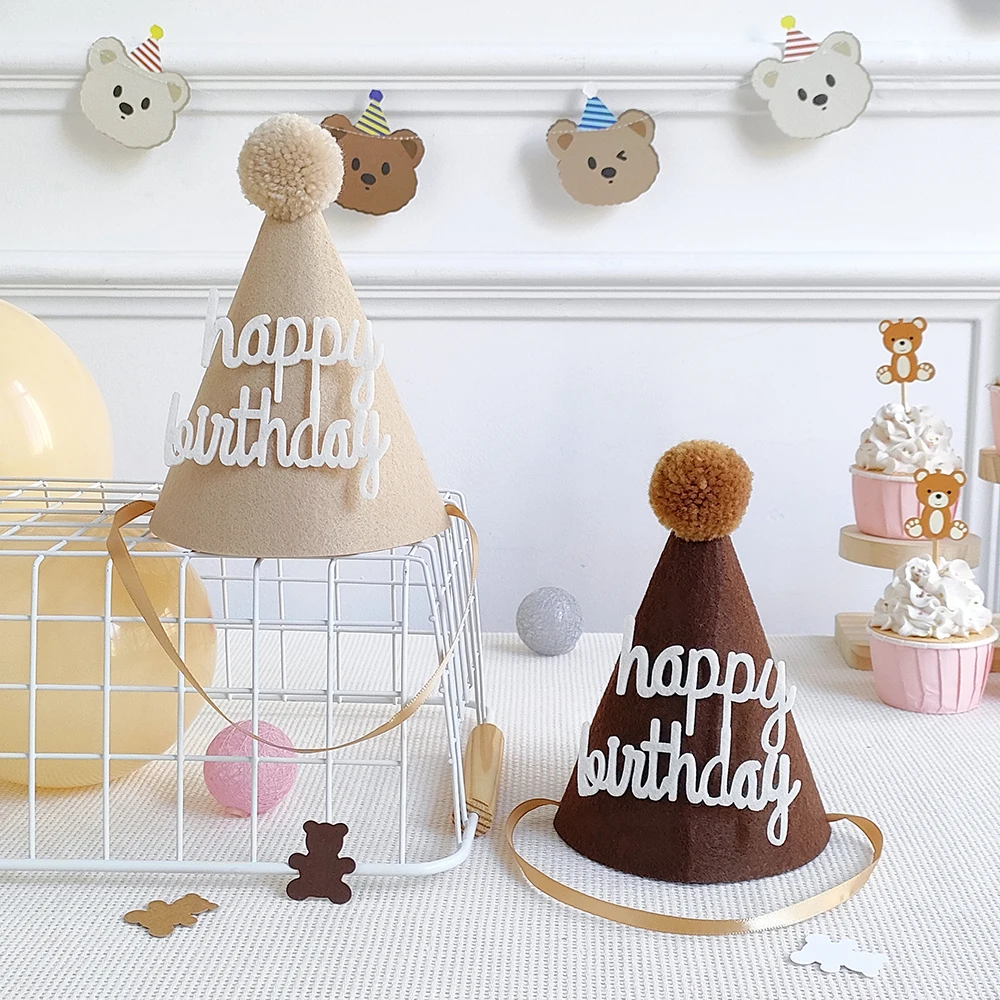 Party Hat Kids Brown Coffee Bear Hat 1st-3rd Year Old Baby Cap Birthday Party Supplies Photo Props party hat
