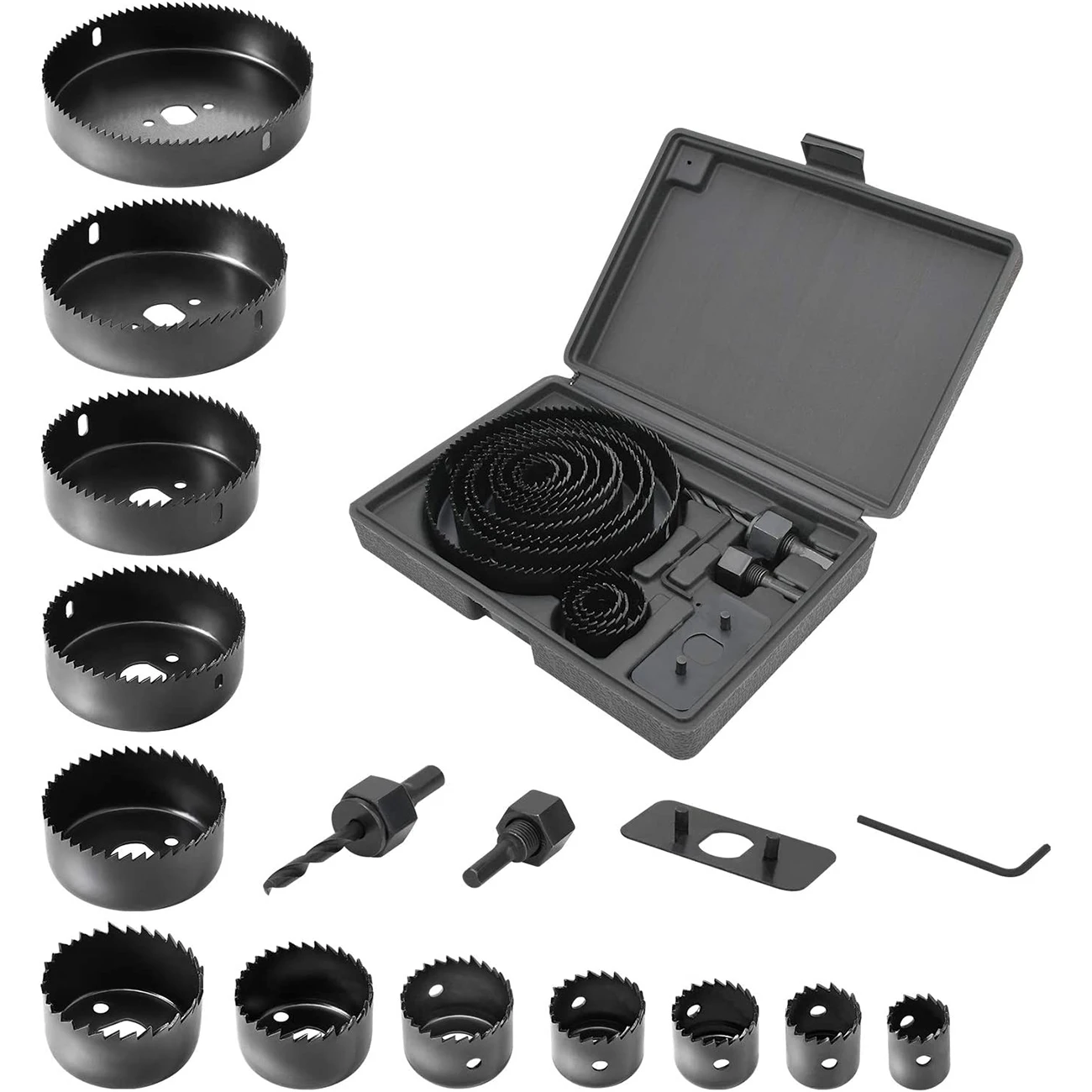 Kit De Scie Cloche HYCHIKA 19 Pièces - 13 Lames De 19 à 127 Mm, Mandrins 6,35/10 Mm, Pour Bois, Plastique, PVC