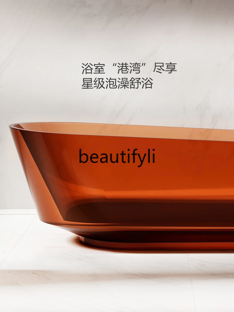 Transparent resin bathtub Household free-standing light luxury thick-edged oval colored crystal bath