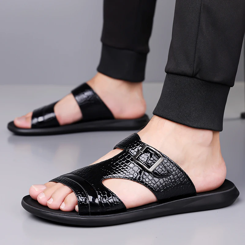 أحذية الشاطئ الخارجية للرجال ذات اللون الصلب، صناد...