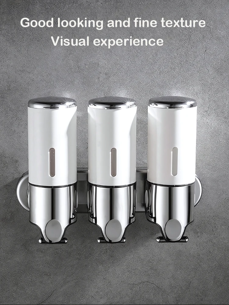 Stainless Steel Soap Dispenser Simple Clean Wall-Mounted Manual Pressing Shower Gel Hotel Bathroom Single Double Tube Soap Box 6