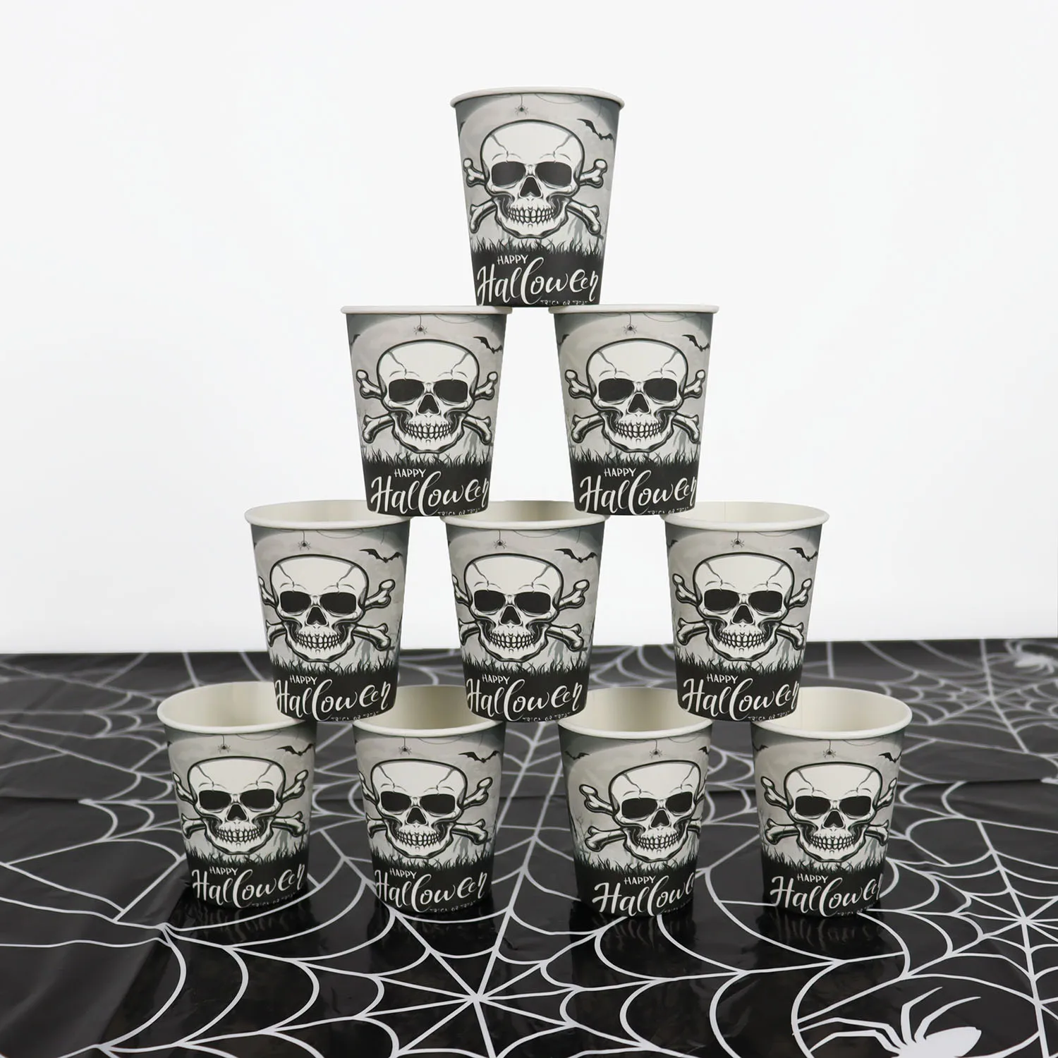 Halloween Dekoration Skelett Schädel Geist Party Geschirr Set Schädel Spinnennetz Tischdecke Ballon Happy Halloween Party Supplies – Detail 7