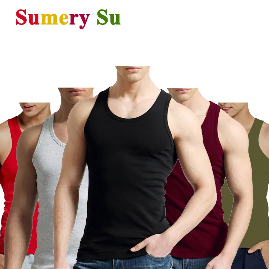 

4 PCS/Lot Mens Tank Tops 100% Cotton Solid Vest Male Breathable Sleeveless Tops Slim Casual Undershirt Men Slim Gift Wholesale