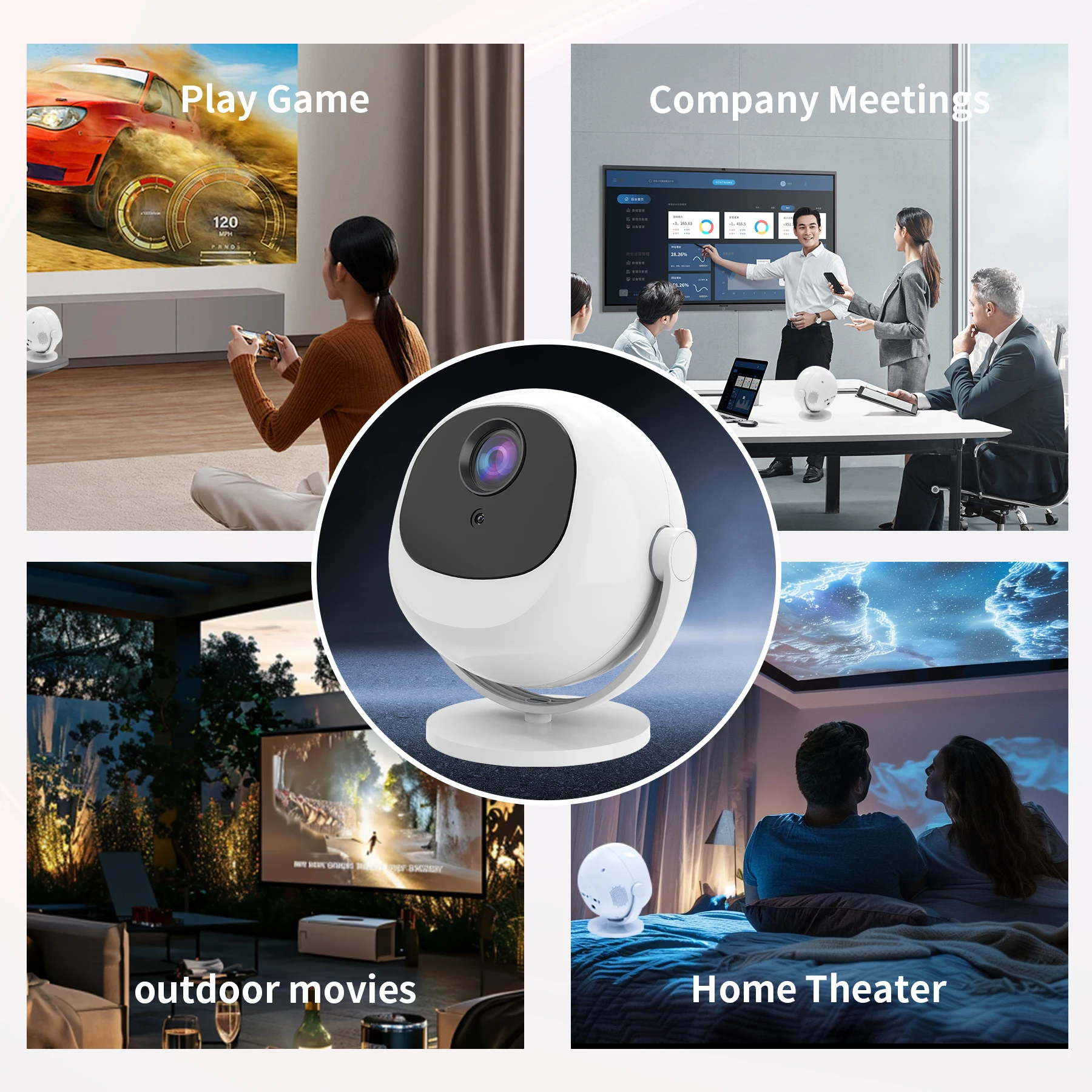 Salange P360 Mini Portable Home Projector 4K Cinema Android11 WiFi 6 BT5.2 Auto Correction 360&deg; Rotatable Outdoor Smart Beamer