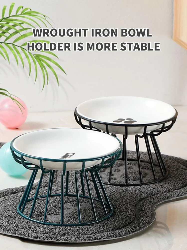 Description Picture 5 of item1Set Pet Ceramic Bowl Iron Rack Cat Food Snacks Canned Plate Anti-black Chin Anti-turning Water Does Not Leak Easy To Eat