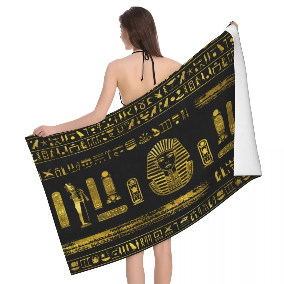Egypt Ancient King Tutankhamun Beach Towel Super Soft Quick Dry_voghion.com