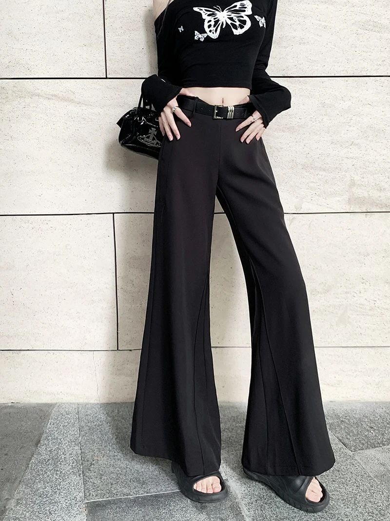 Black Suit Casual Pants Women's Autumn High Waisted Straight Wide Leg Suit Pants Loose Drape Floor Pants Women