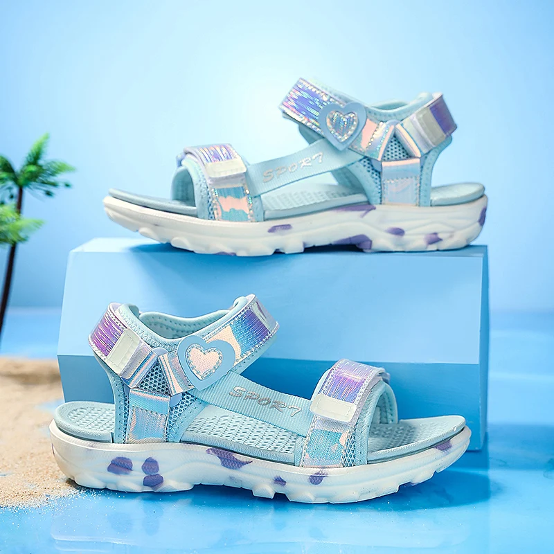 Girls' LED Sandals Children's Toddler Sports Beach Blue Pink Girls' Soft Shining Shoes Outdoor Soft Anti-Slip Princess LED Shoe - 2