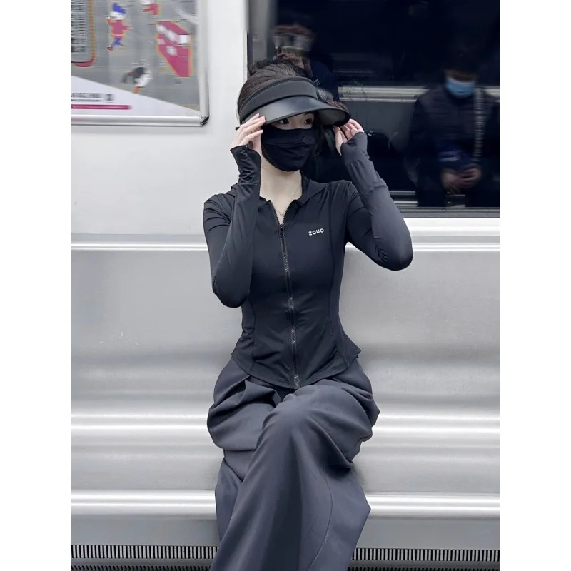 Outdoor Sun-protective Breathable Original Yarn Clothing Female Summer Thin Type UV-proof Slimming Short Hooded Top