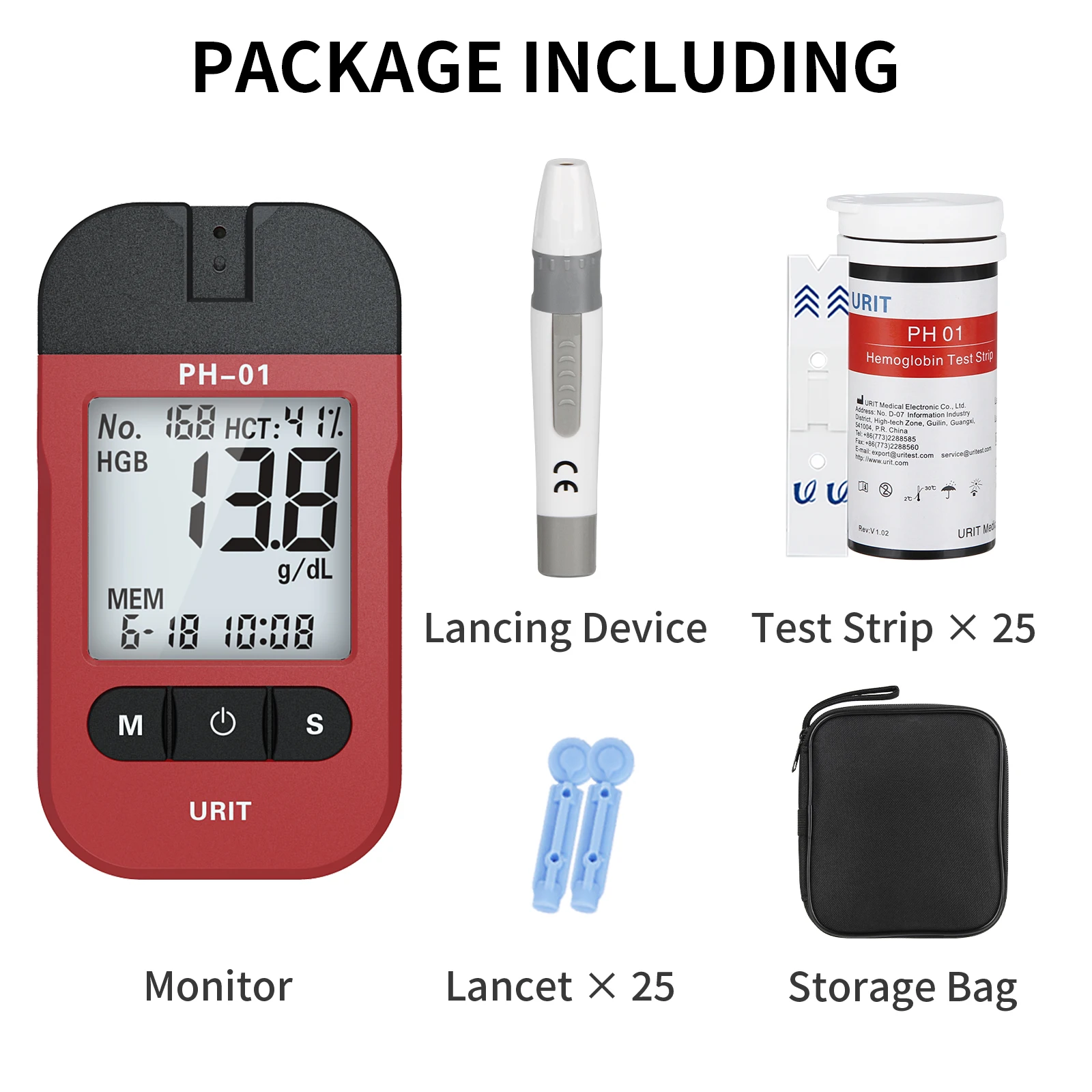 Hemoglobin Test Kit with 25 Test Strips, Hemoglobin Home Test Meter