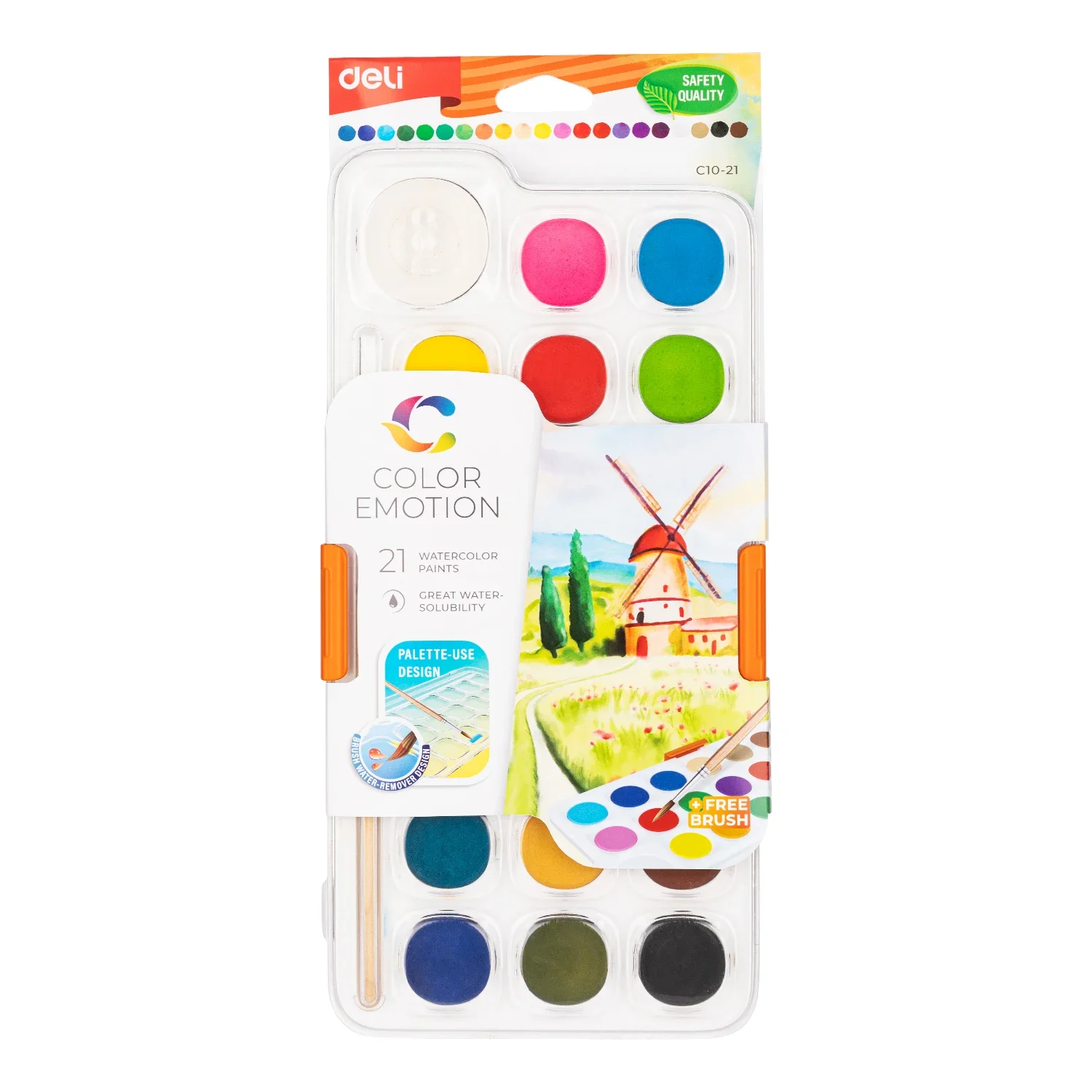 Deli 12/21 Colors Professional Solid Watercolor Paints with Brilliant Color Painting Brush for Beginner Drawing Art Supplies