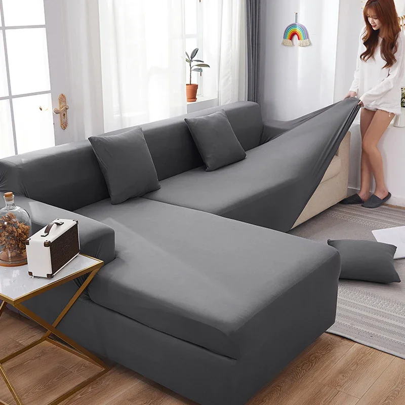 

Однотонный чехол для дивана в гостиную, эластичный чехол для 1/2/3/4-местного дивана, протектор, L-образный угловой чехол для дивана, шезлонг
