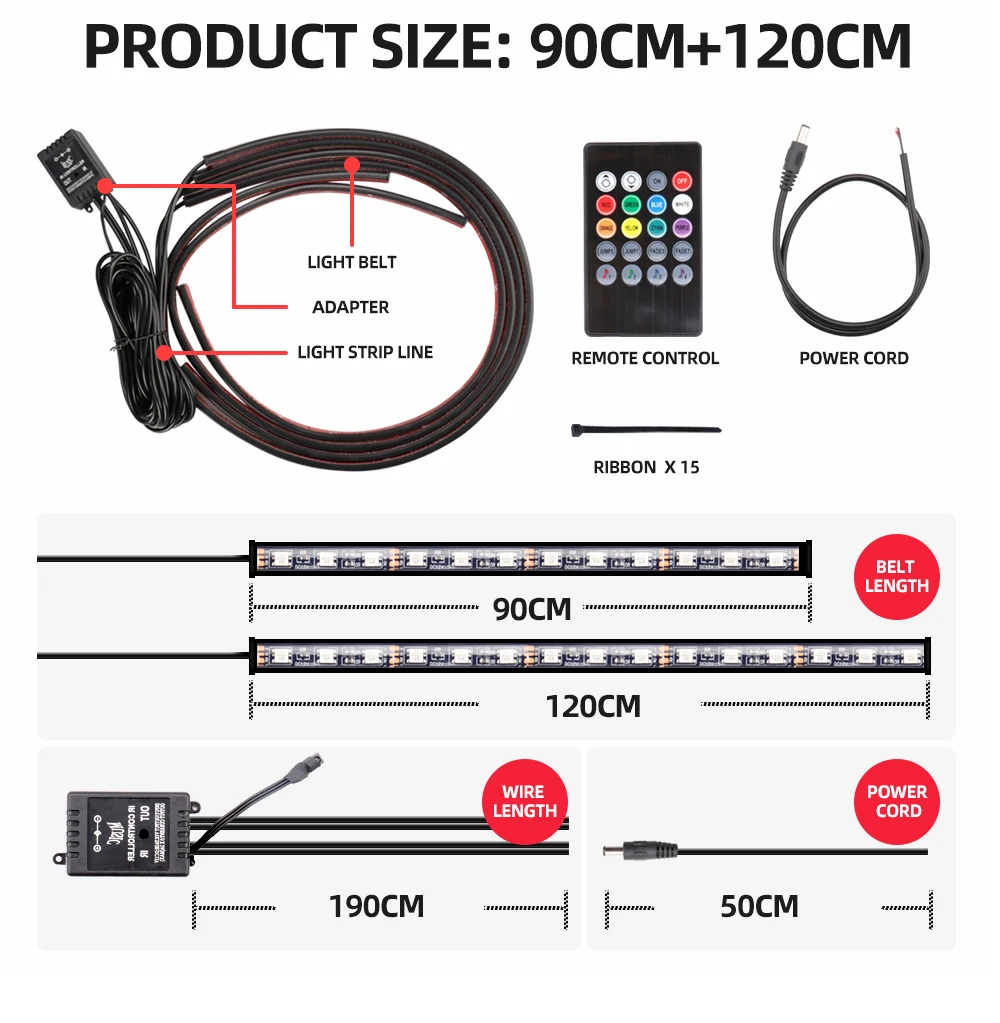 car underglow 4Pcs Flexible LED Strip Charssis Lights Automobile Atmosphere Underglow Car Lights Remote Control Exterior Decorative Neon Lamp mustang headlights