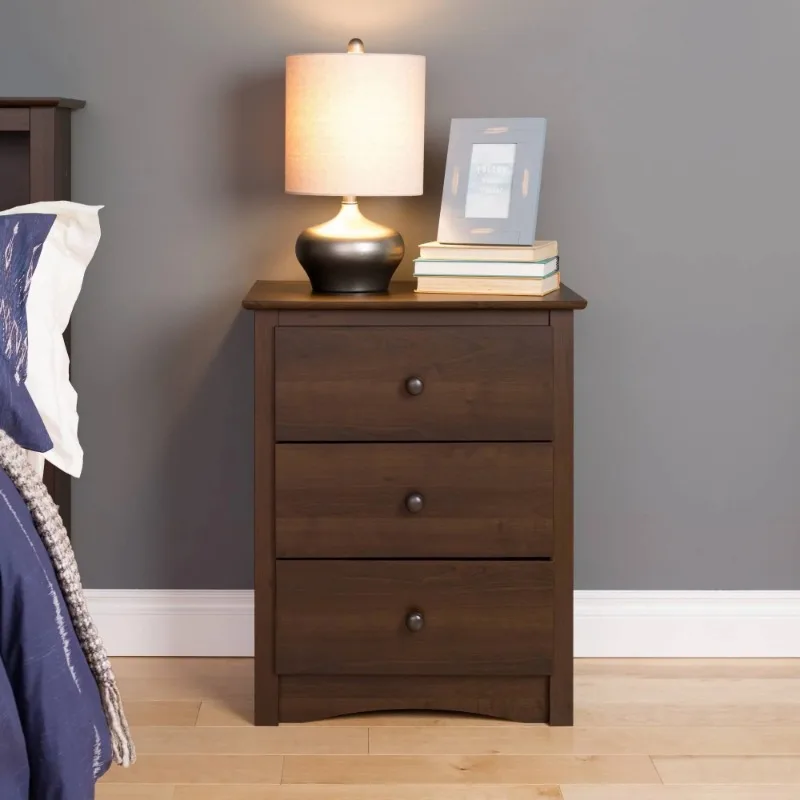 

Prepac Fremont Classic Tall 3-Drawer Bedroom Nightstand, Espresso Bedroom Furniture Nightstand