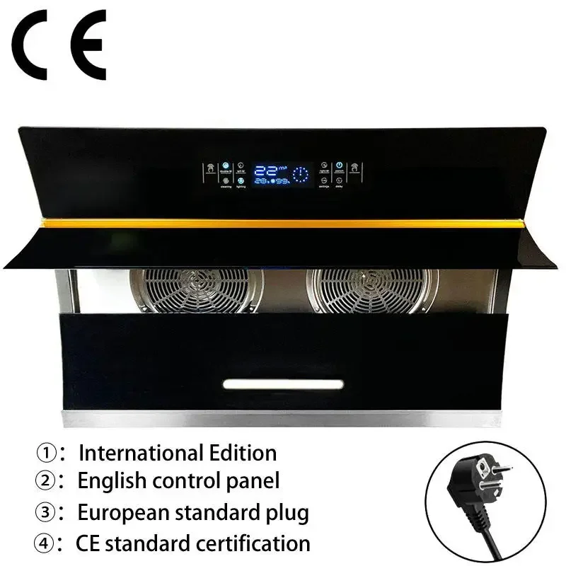 Wall Mounted 48 Inch Double Suction Kitchen Hood Smoke Extractor Fan 24 36 Black Modern Infrared Sensor Switch Smart Range Hood