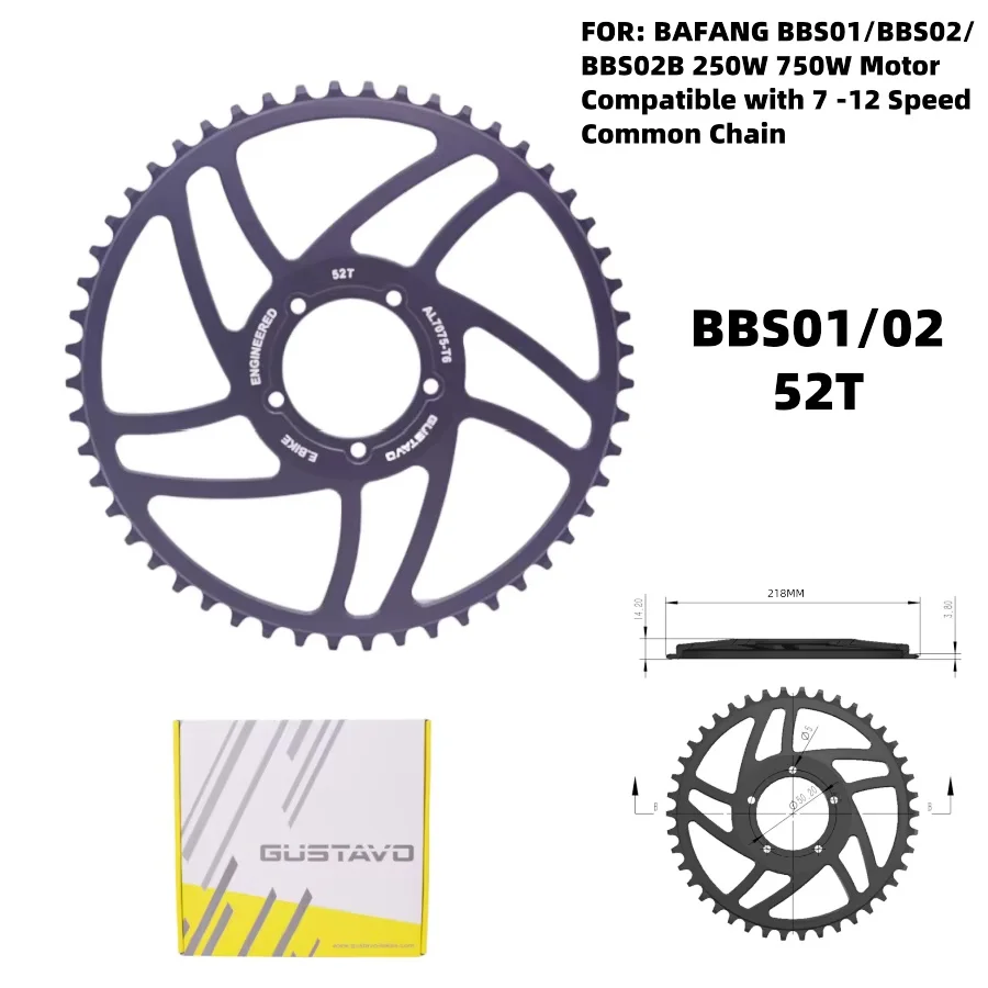 GUSTAVO Elektrofahrrad-Kettenblatt Motorisiertes Fahrradkettenrad 42T 44T 46T 48T 52T für BAFANG BBS/M625 Mittelmotor 250W 750W – Detail 12