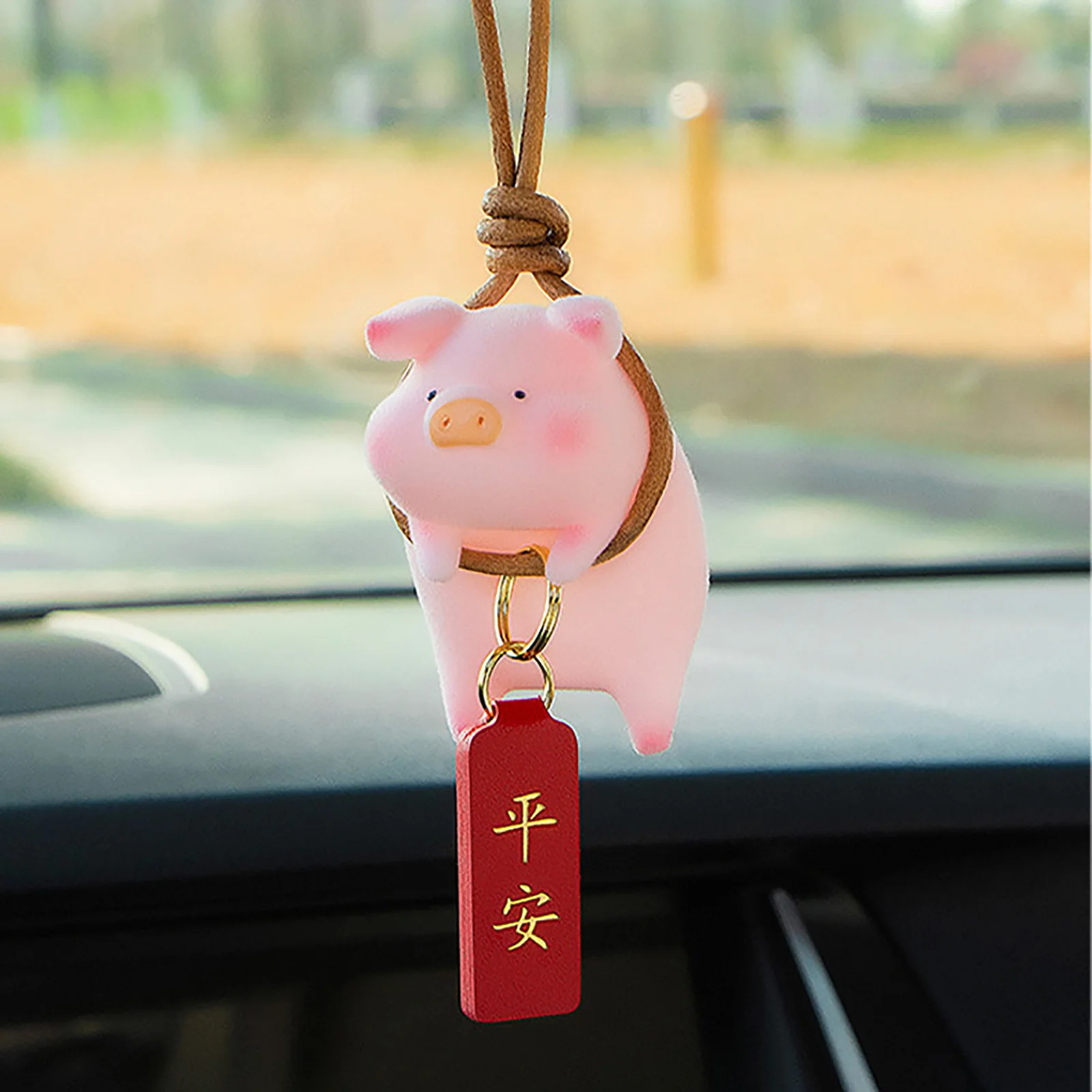 Lucky Piggy Car Rearview Mirror Hanging Pendant Cute Auto Interior Display Pendant Funny