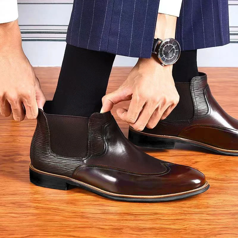 New Chelsea Boots Dress Men Shoes PU Brown Fashion Versatile Business Casual British Style Street Party Wear Classic Ankle Boots