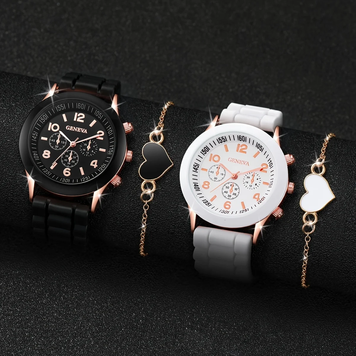 Couple Watch 4 Piece Fashionable Multifunctional Creative Personalized Couple Watch Quartz Watch With Love Bracelet Combination Set